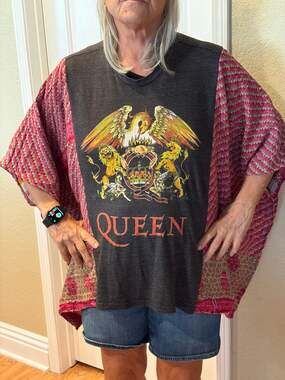Queen Upcycled Kantha Tunic Top Shirt OS Handmade Boho